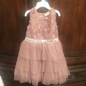 Little Lass Rosette Dress with silver sequin belt